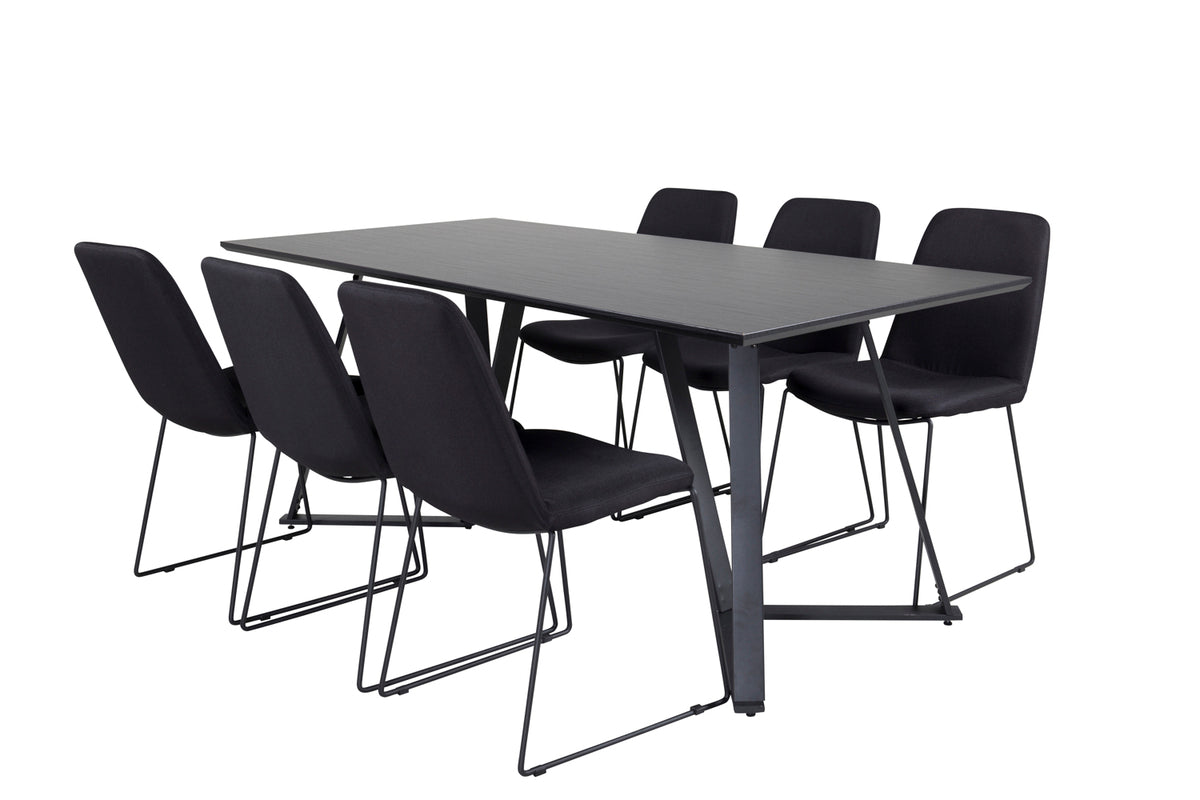 Venture Design Muce & Marina Matstolar 2-pack Svart + Rektangulära Matbord 180 x 90 Svart
