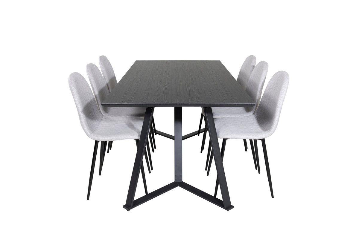 Venture Design Polar & Marina Matstolar 2-pack Grå + Rektangulära Matbord 180 x 90 Svart