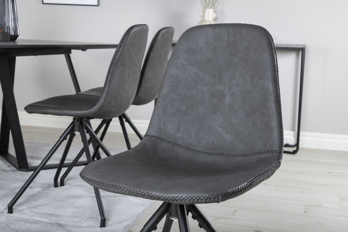 Venture Design Polar & Marina Matstolar 2-pack Svart + Rektangulära Matbord 180 x 90 Svart