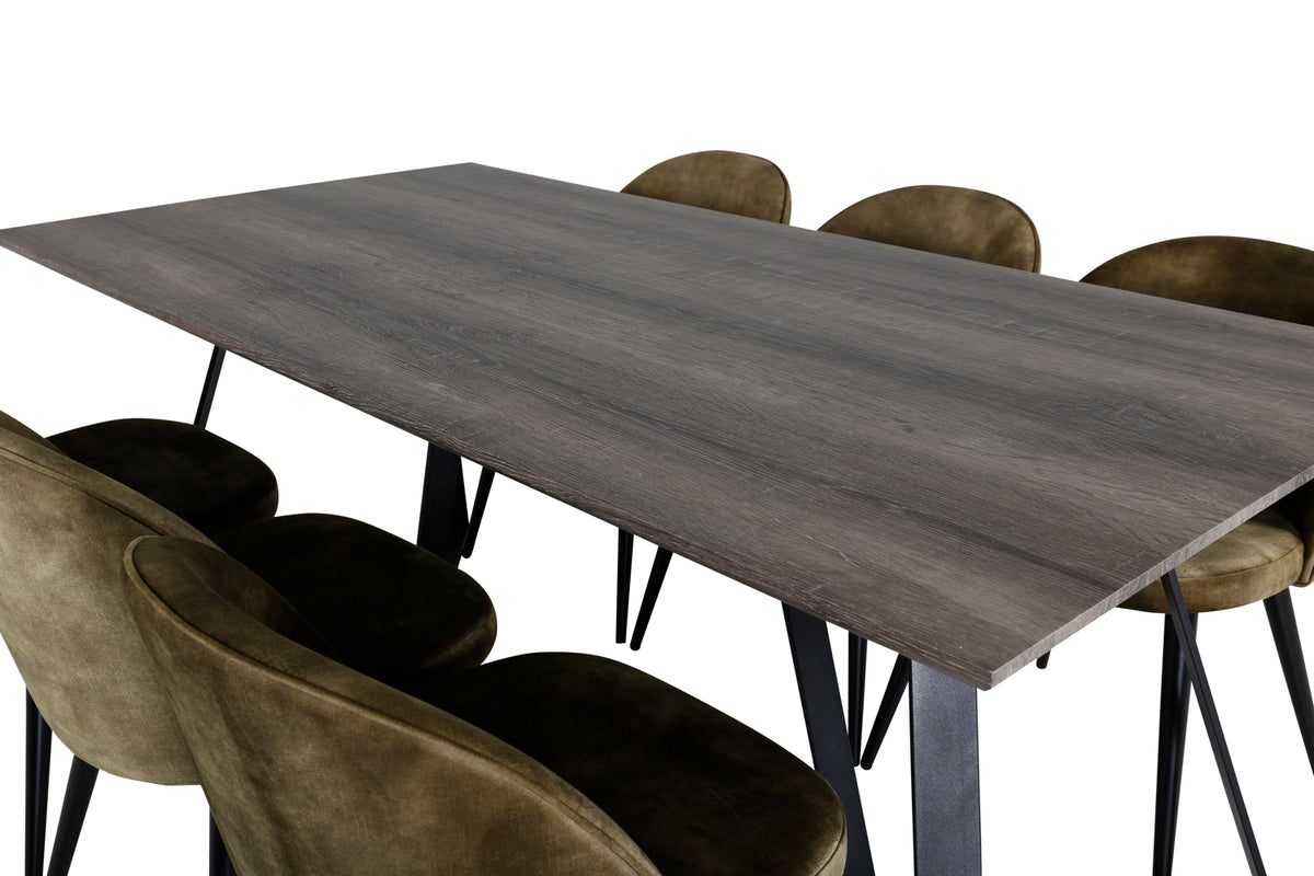 Venture Design Velvet & Marina Matstolar 2-pack Grön + Rektangulära Matbord 180 x 90 Natur
