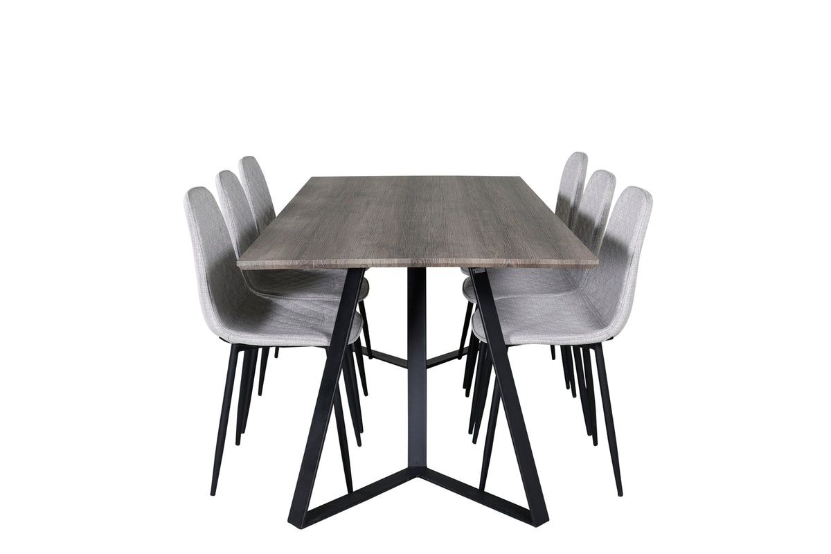 Venture Design Polar & Marina Matstolar 2-pack Grå + Rektangulära Matbord 180 x 90 Natur