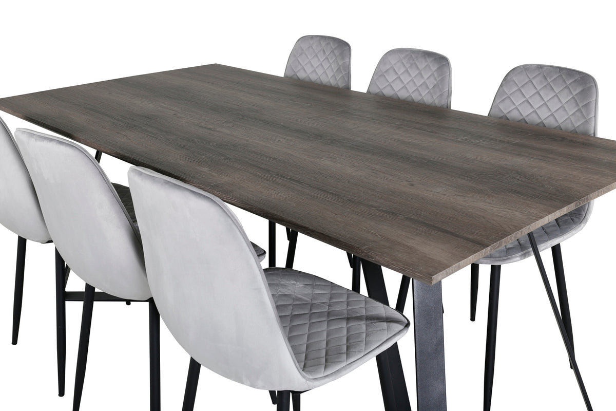 Venture Design Polar & Marina Matstolar 2-pack Grå + Rektangulära Matbord 180 x 90 Natur