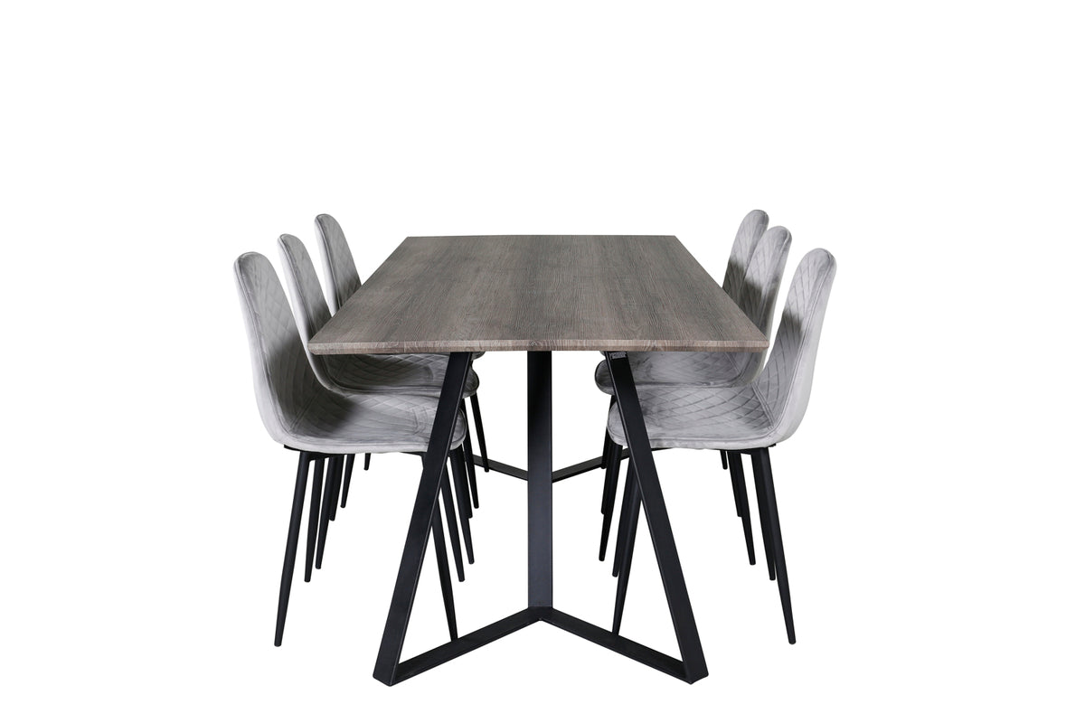 Venture Design Polar & Marina Matstolar 2-pack Grå + Rektangulära Matbord 180 x 90 Natur