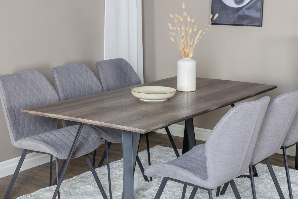 Venture Design Gemma & Marina Matstolar 2-pack Grå + Rektangulära Matbord 180 x 90 Natur