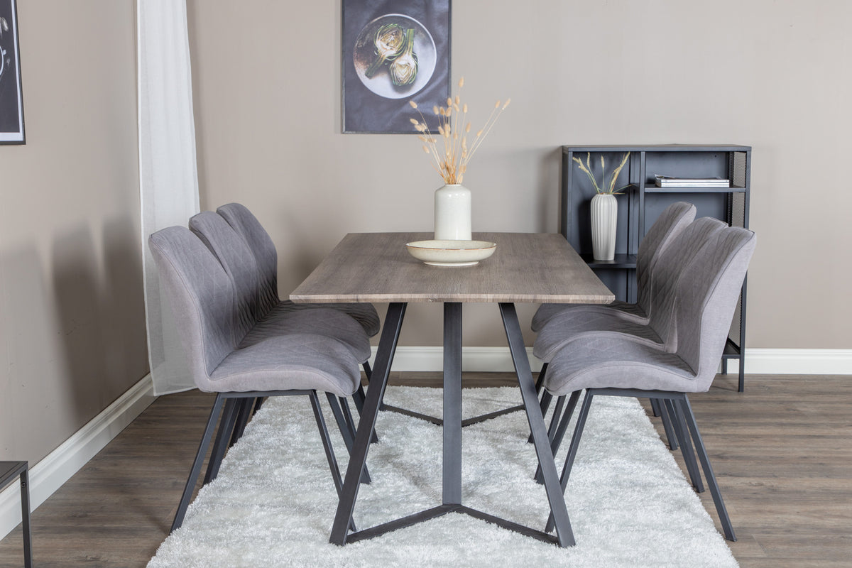 Venture Design Gemma & Marina Matstolar 2-pack Grå + Rektangulära Matbord 180 x 90 Natur