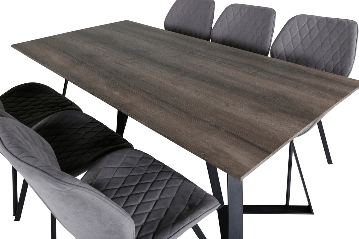 Venture Design Gemma & Marina Matstolar 2-pack Grå + Rektangulära Matbord 180 x 90 Natur