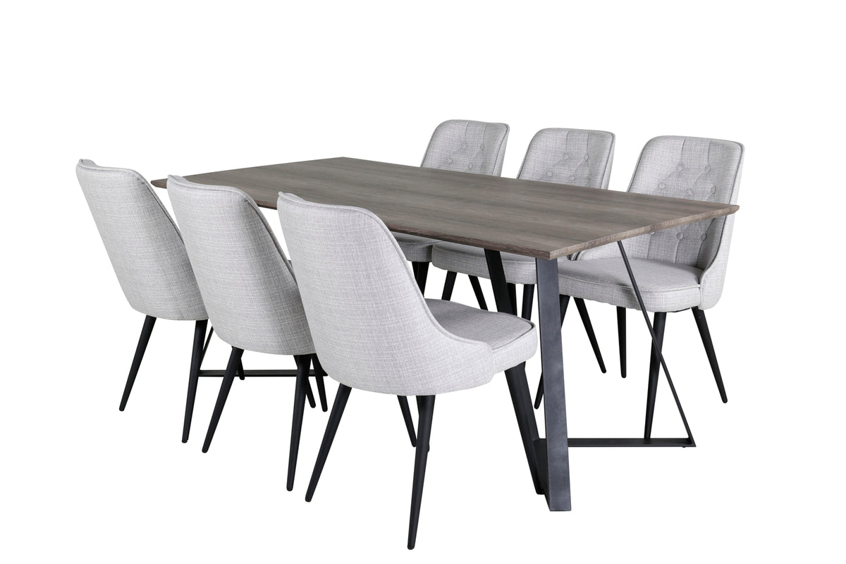 Venture Design Marina & Velvet Deluxe Rektangulära Matbord 180 x 90 Natur + Matstolar 2-pack Grå