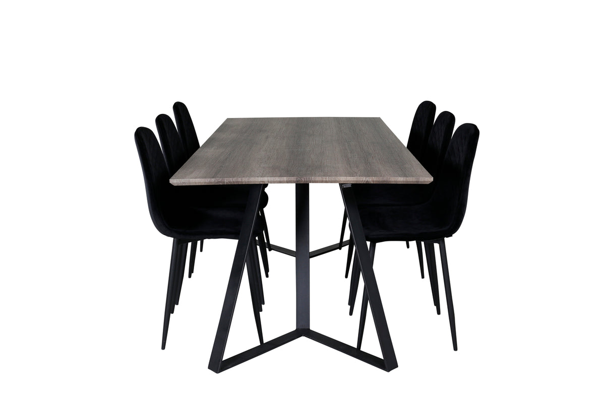 Venture Design Polar & Marina Matstolar 2-pack Svart + Rektangulära Matbord 180 x 90 Natur