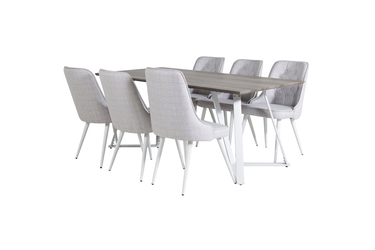Venture Design Marina & Velvet Deluxe Rektangulära Matbord 180 x 90 Grå + Matstolar 2-pack Ljusgrå