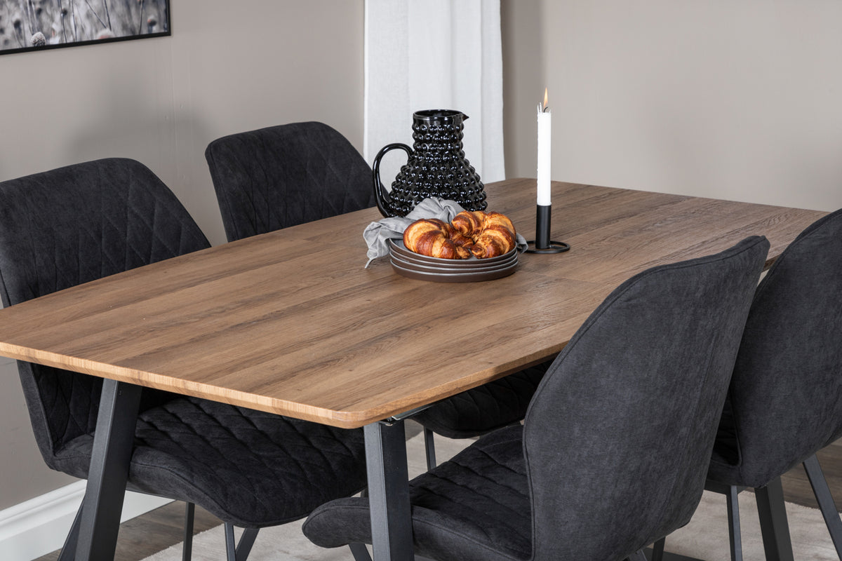 Venture Design Gemma & Inca Matstolar 2-pack Svart + Rektangulära Matbord 160 x 85 Valnöt