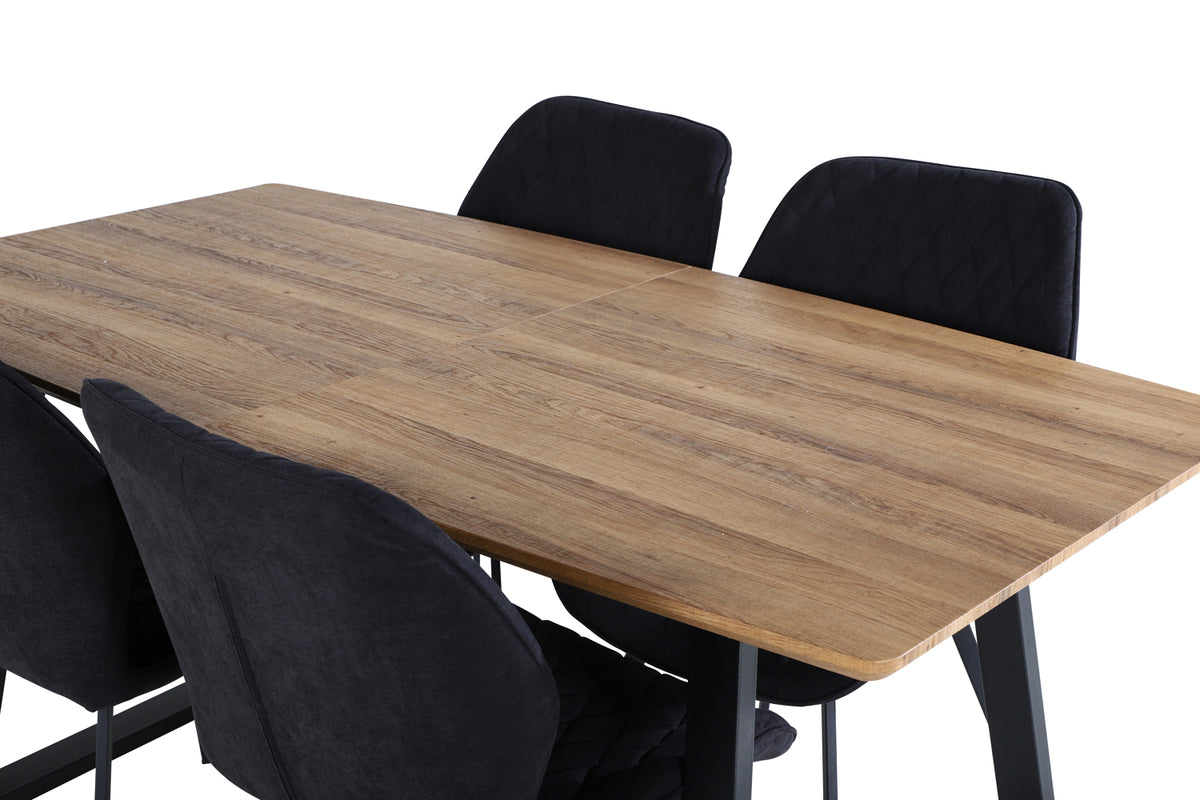 Venture Design Gemma & Inca Matstolar 2-pack Svart + Rektangulära Matbord 160 x 85 Valnöt