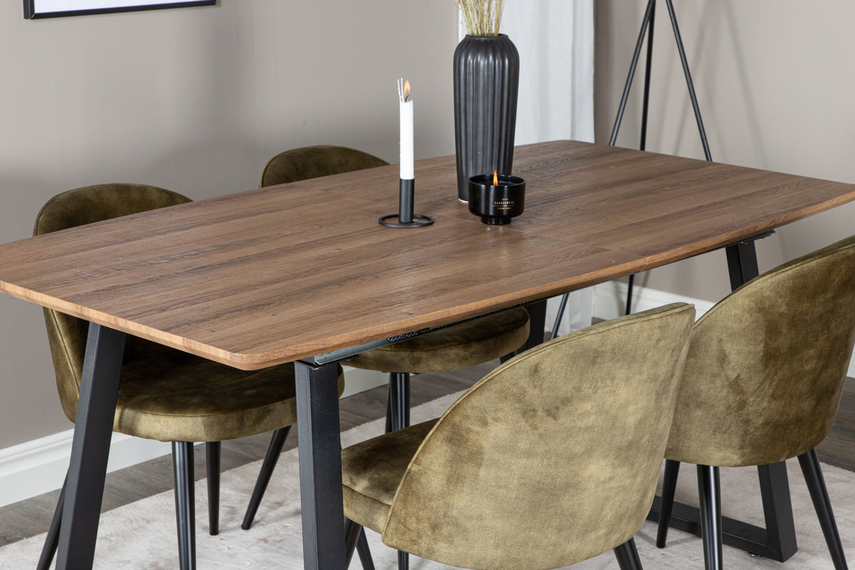 Venture Design Velvet & Inca Matstolar 2-pack Grön + Rektangulära Matbord 160 x 85 Valnöt