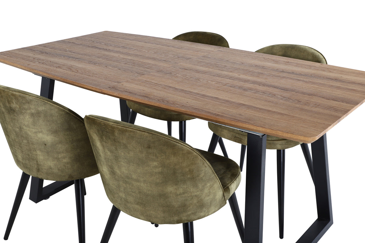 Venture Design Velvet & Inca Matstolar 2-pack Grön + Rektangulära Matbord 160 x 85 Valnöt