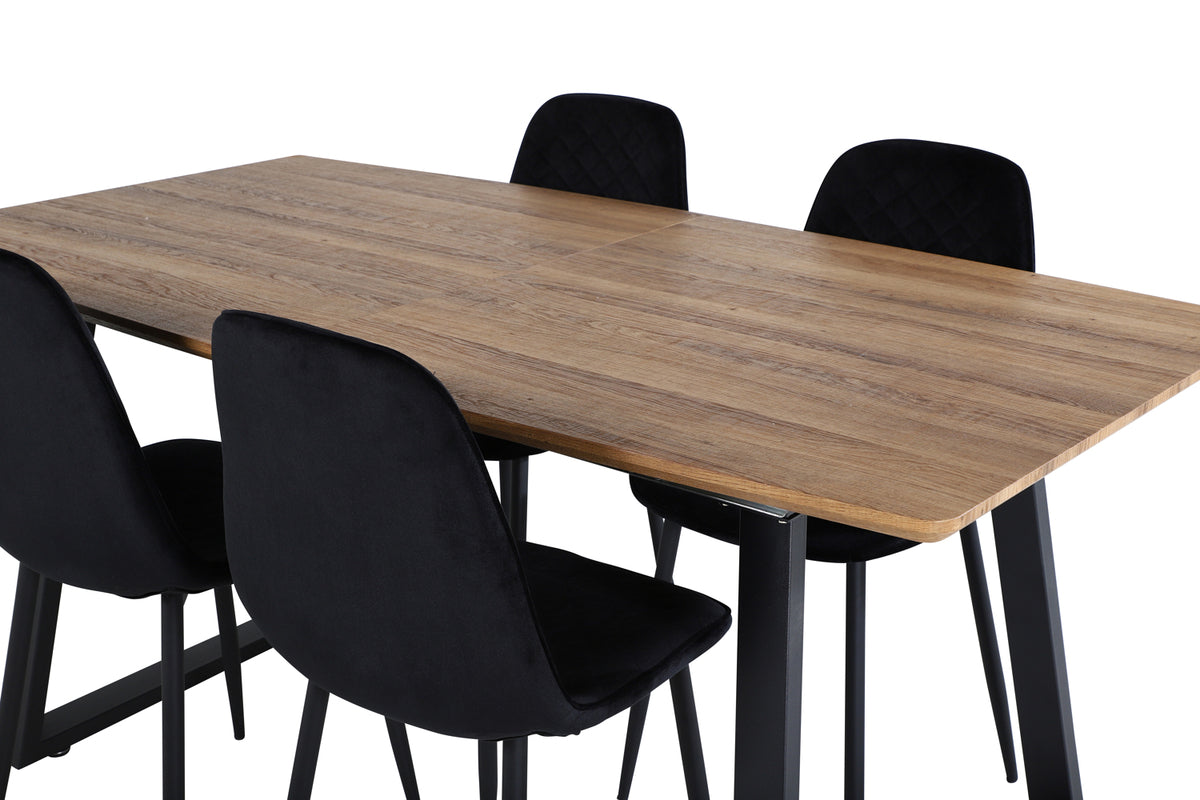 Venture Design Polar & Inca Matstolar 2-pack Svart + Rektangulära Matbord 160 x 85 Valnöt