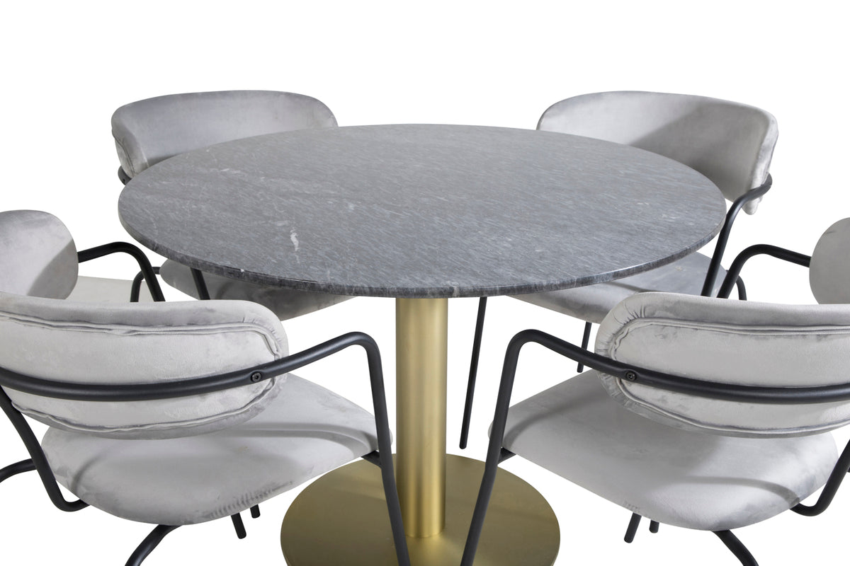 Venture Design Arrow & Estelle Matstolar 2-pack Grå + Runda Matbord ⌀106 Mörkgrå