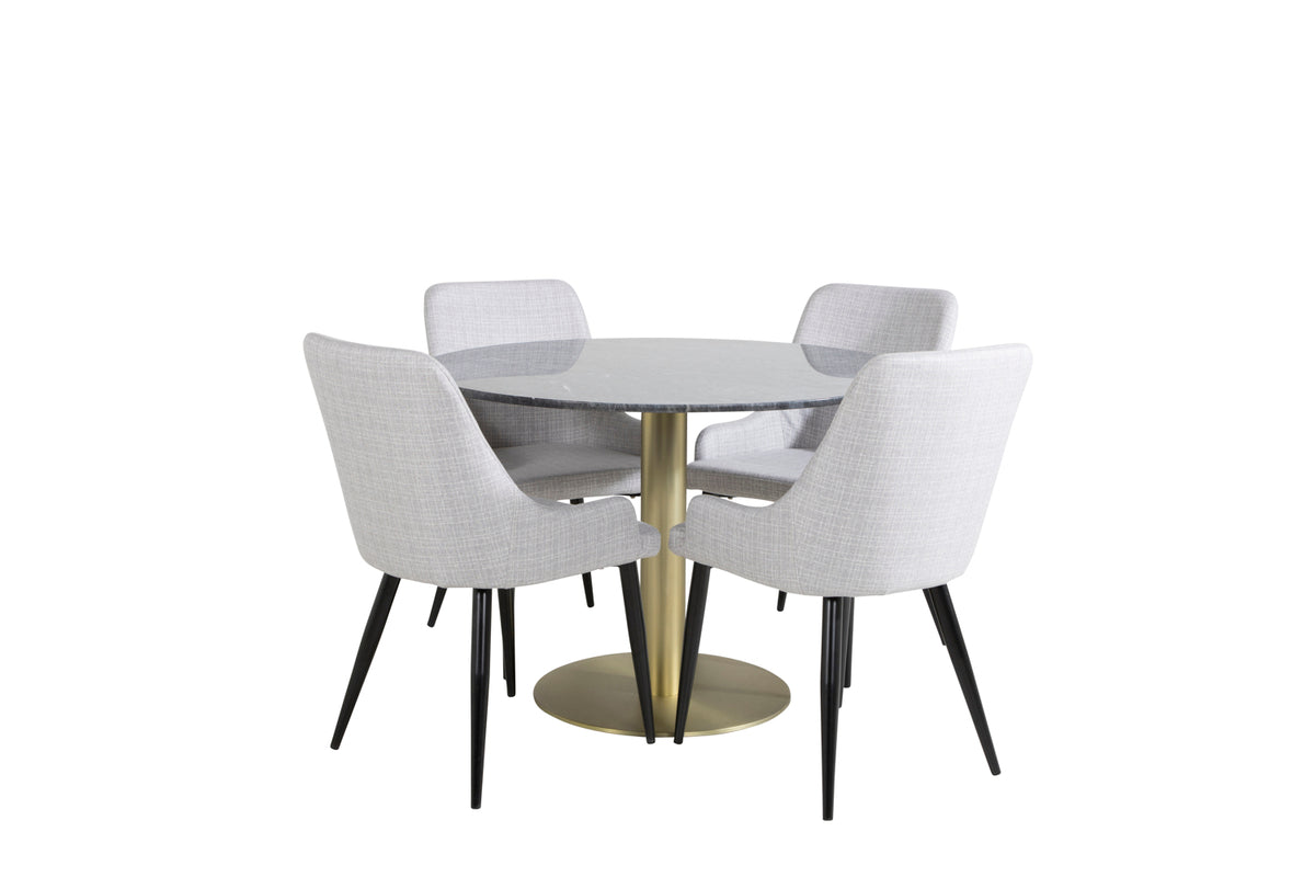 Venture Design Plaza & Estelle Matstolar 2-pack Grå + Runda Matbord ⌀106 Mörkgrå
