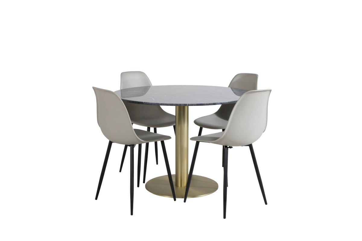 Venture Design Polar & Estelle Matstolar 2-pack Grå + Runda Matbord ⌀106 Mörkgrå