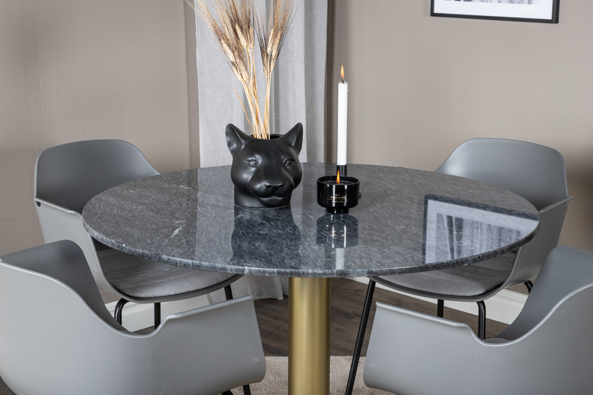 Venture Design Comfort & Estelle Matstolar 2-pack Grå + Runda Matbord ⌀106 Mörkgrå