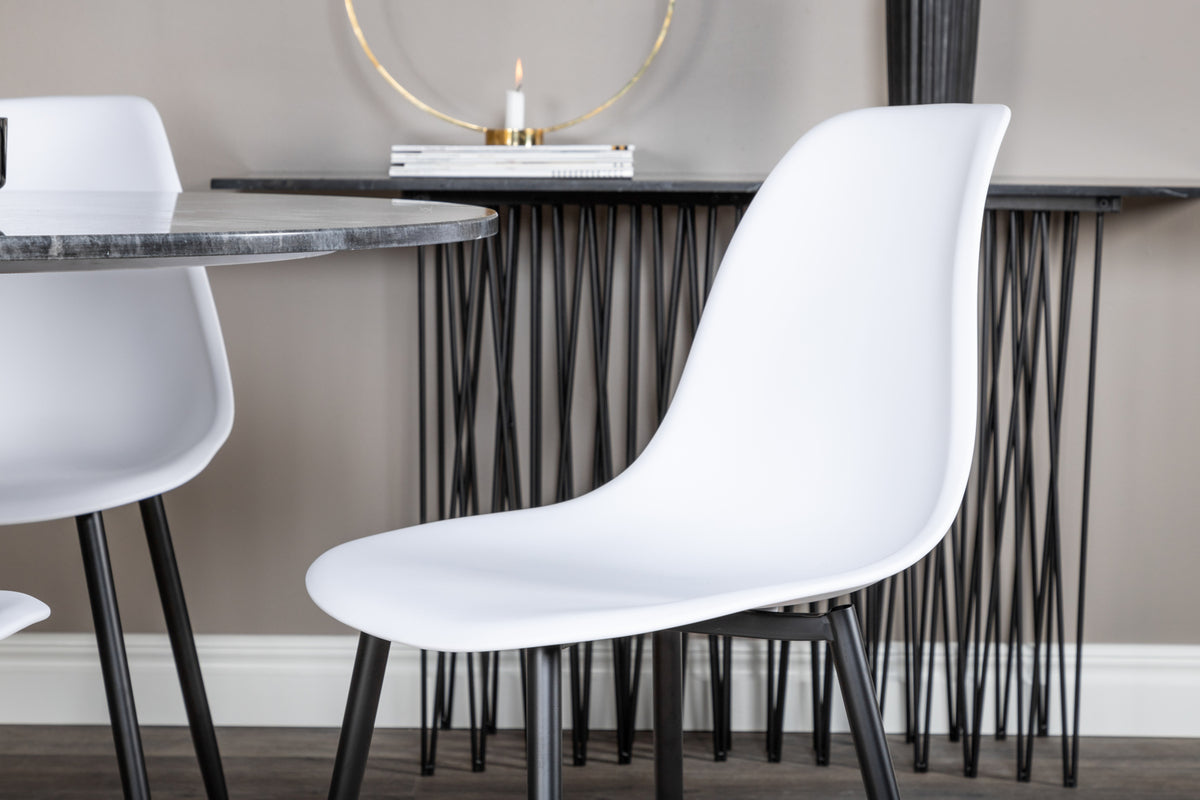 Venture Design Polar & Estelle Matstolar 2-pack Vit + Runda Matbord ⌀106 Mörkgrå