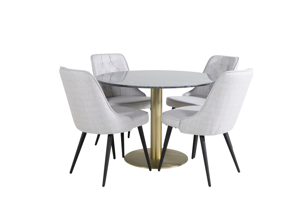 Venture Design Estelle & Velvet Deluxe Matbord ⌀106 + Matstolar Grå