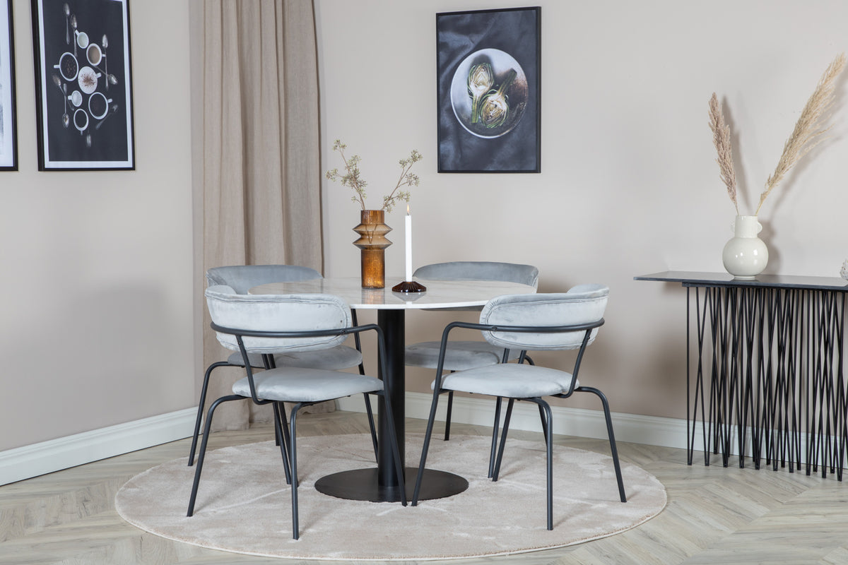 Venture Design Arrow & Estelle Matstolar Grå + Matbord ⌀106
