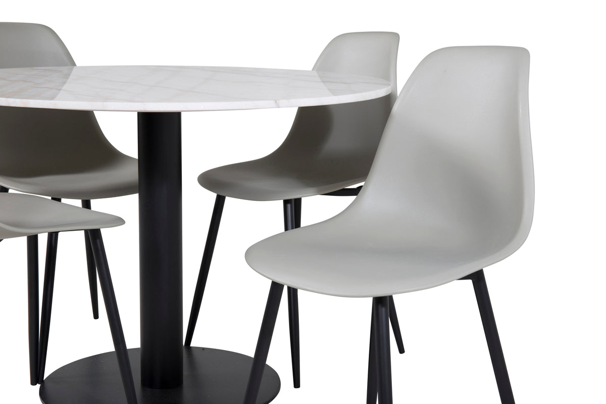Venture Design Polar & Estelle Matstolar 2-pack Grå + Runda Matbord ⌀106 Vit