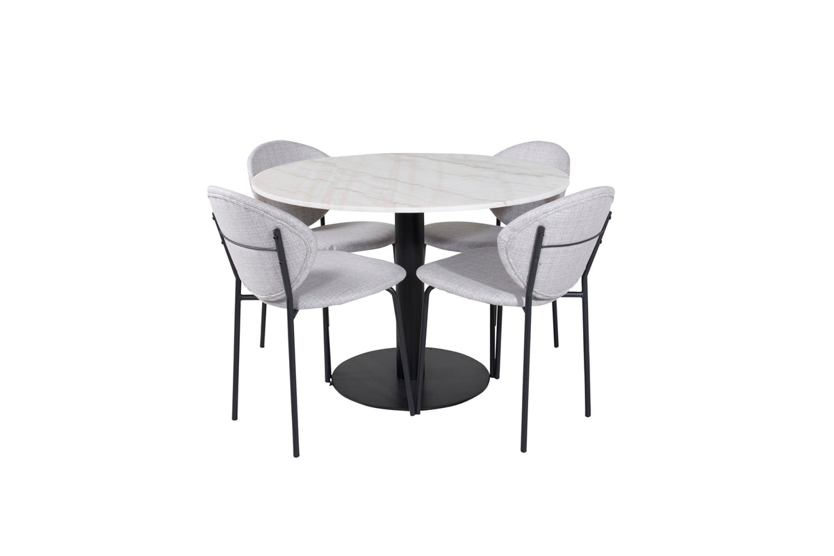 Venture Design Vault & Estelle Matstolar 2-pack Grå + Runda Matbord ⌀106 Vit
