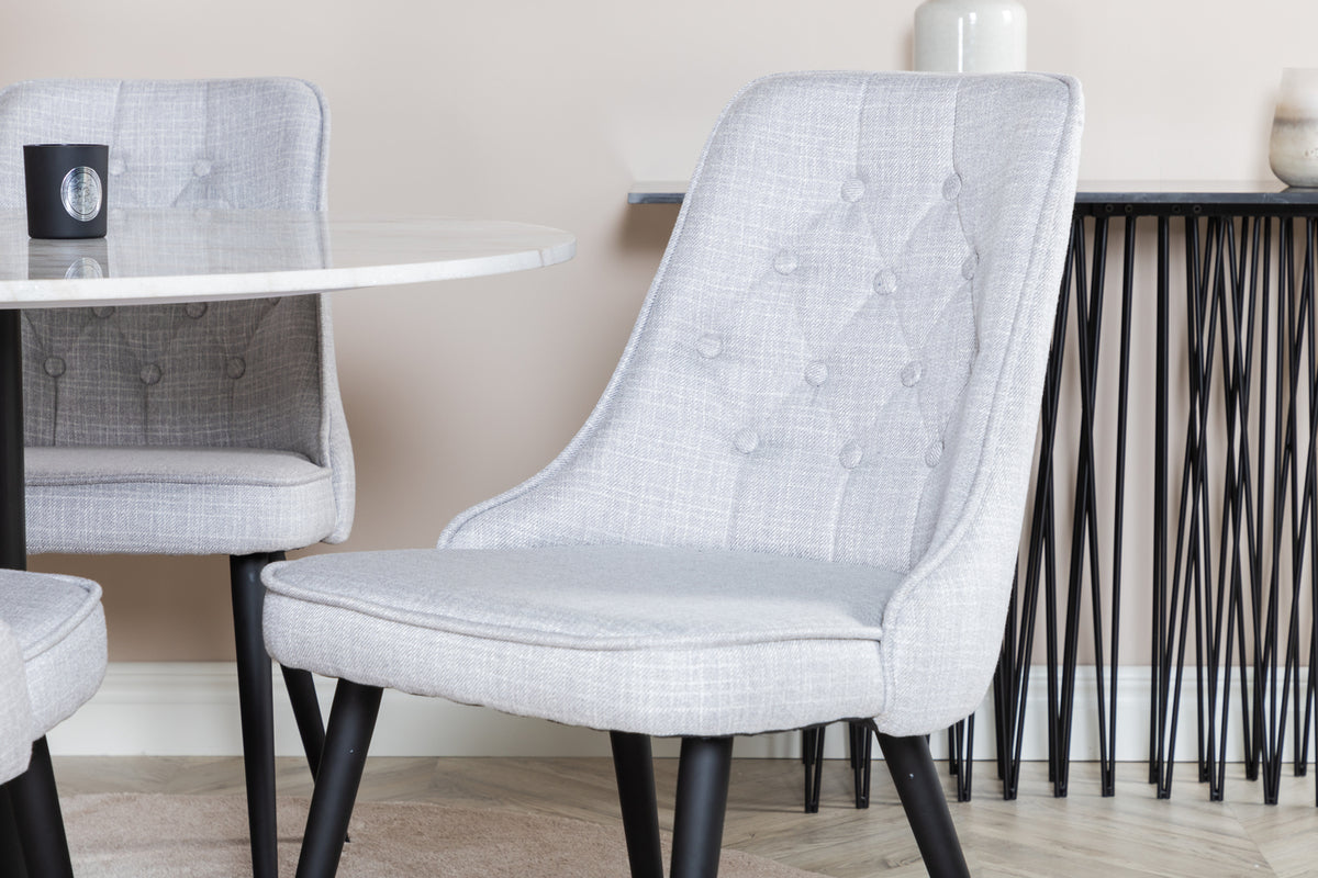 Venture Design Estelle & Velvet Deluxe Runda Matbord ⌀106 Vit + Matstolar 2-pack Grå