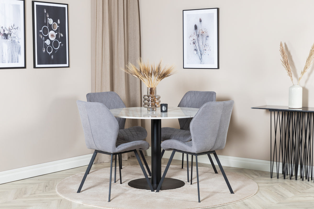 Venture Design Gemma & Estelle Matstolar 2-pack Grå + Runda Matbord ⌀106 Vit