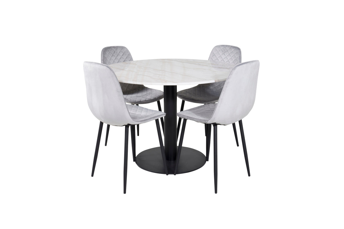 Venture Design Polar & Estelle Matstolar 2-pack Grå + Runda Matbord ⌀106 Vit
