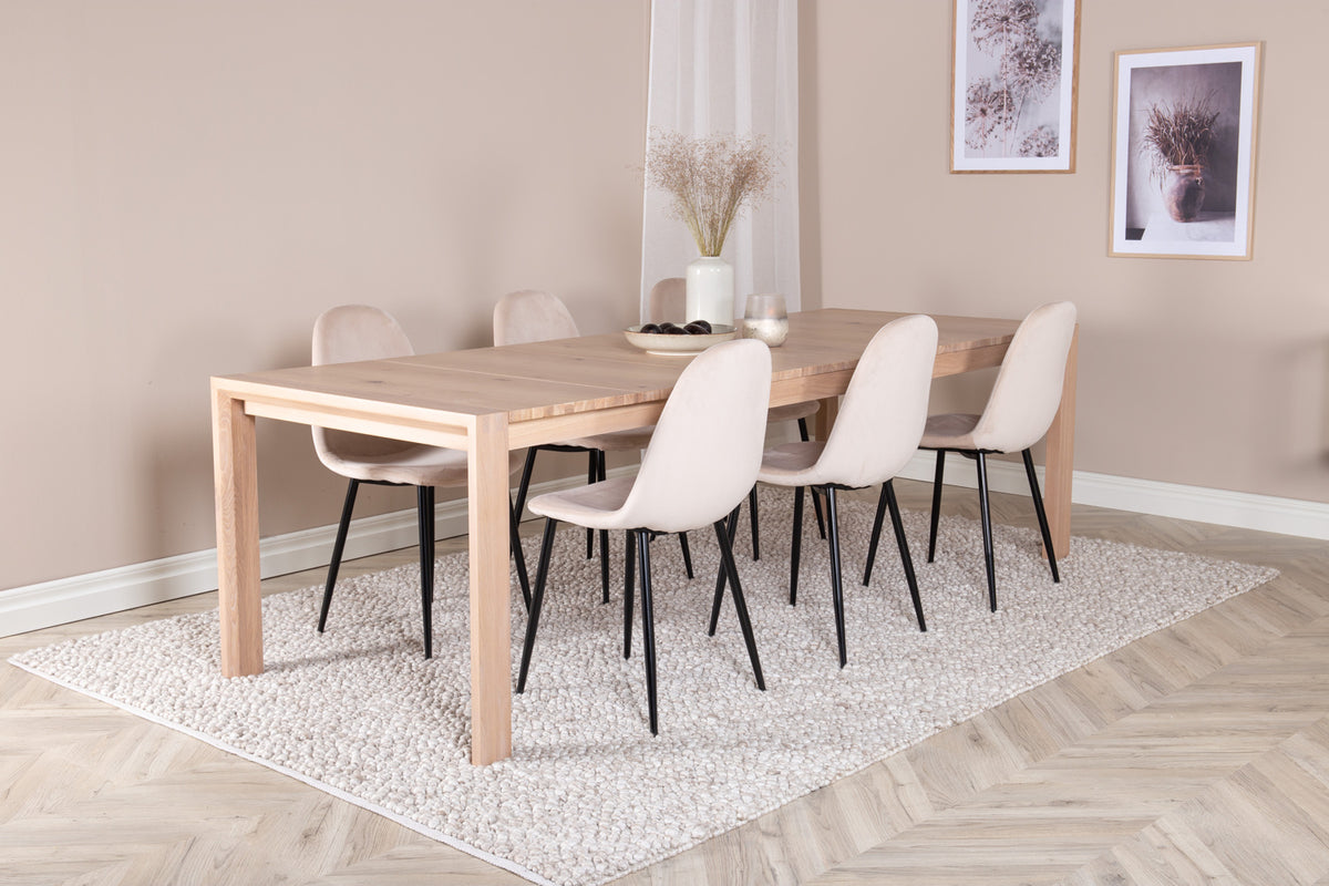 Venture Design Slider & Polar Rektangulära Matbord 170 x 95 Vitputsad + Matstolar 2-pack Beige