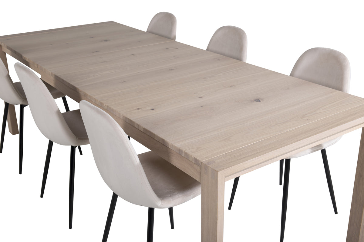 Venture Design Slider & Polar Rektangulära Matbord 170 x 95 Vitputsad + Matstolar 2-pack Beige