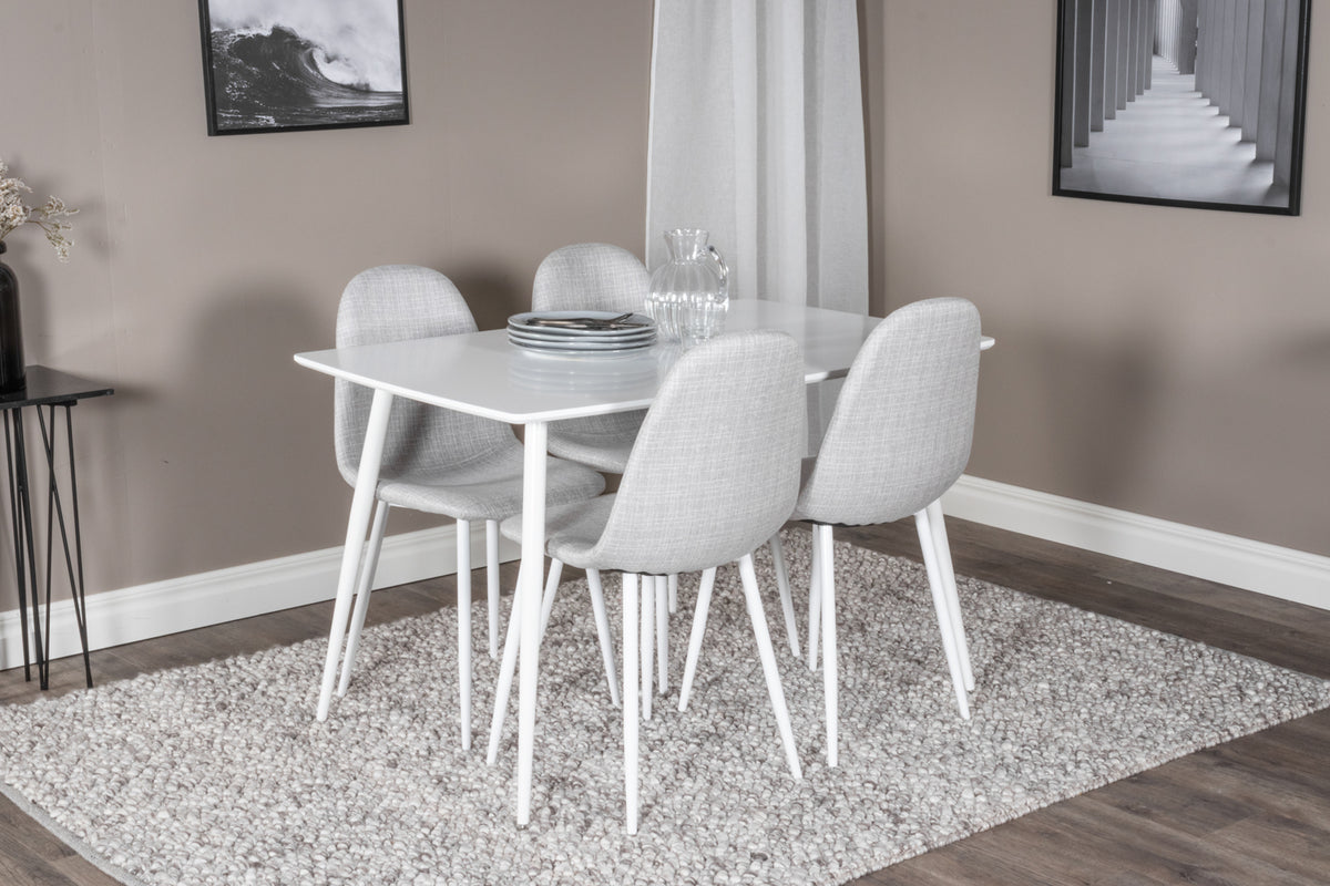 Venture Design Polar Rektangulära Matbord 120 x 75 Vit + Matstolar 2-pack Grå