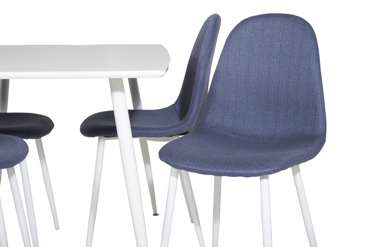 Venture Design Polar Rektangulära Matbord 120 x 75 Vit + Matstolar 2-pack Blå