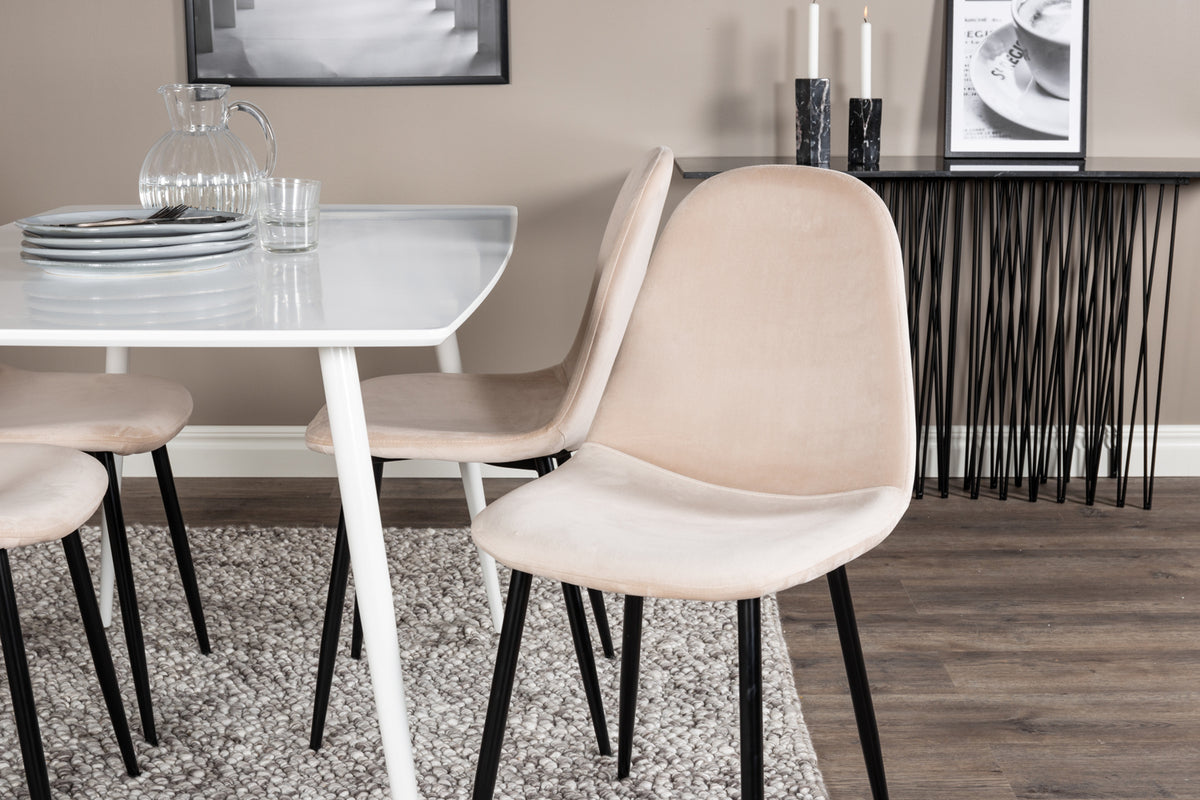 Venture Design Polar Rektangulära Matbord 120 x 75 Vit + Matstolar 2-pack Beige