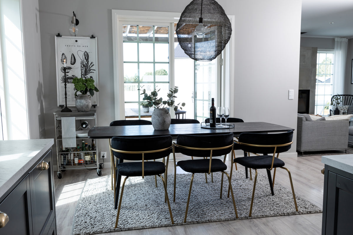 Venture Design Arrow & Gold Matstolar 2-pack Svart + Rektangulära Matbord 180 x 85 Svart