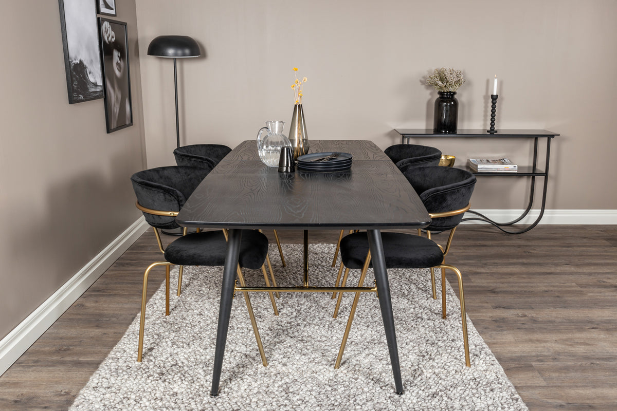 Venture Design Arrow & Gold Matstolar 2-pack Svart + Rektangulära Matbord 180 x 85 Svart