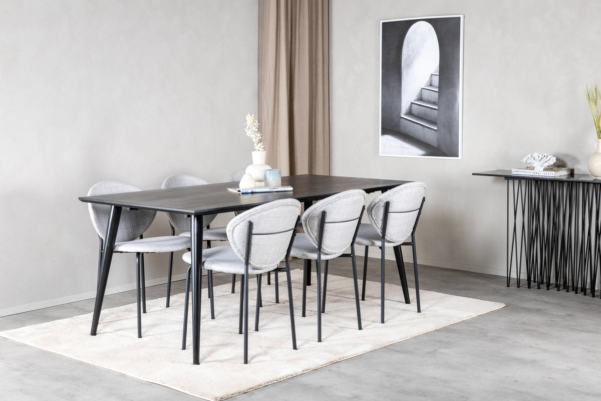 Venture Design Vault & Dipp Matstolar 2-pack Grå + Rektangulära Matbord 180 x 90 Svart