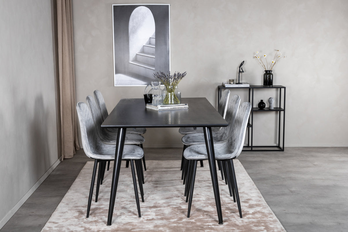Venture Design Dipp & Polar Rektangulära Matbord 180 x 90 Svart + Matstolar 2-pack Grå
