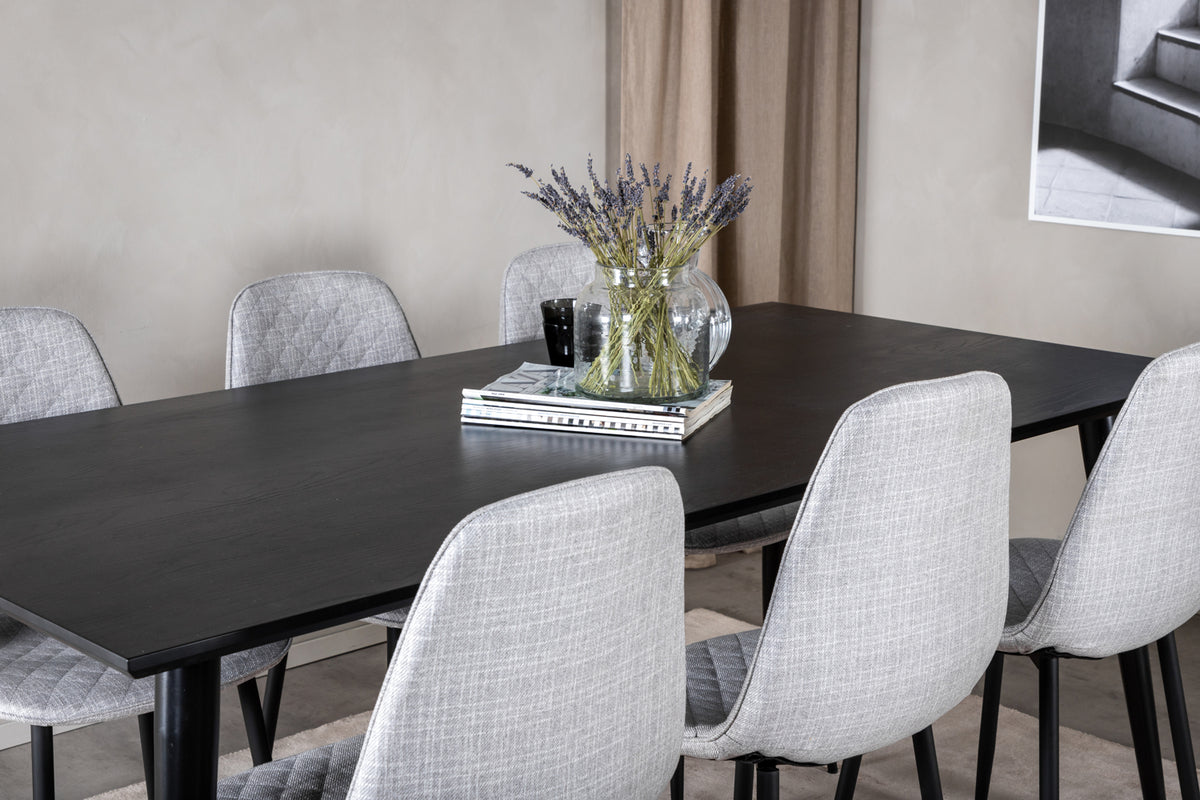 Venture Design Dipp & Polar Rektangulära Matbord 180 x 90 Svart + Matstolar 2-pack Grå