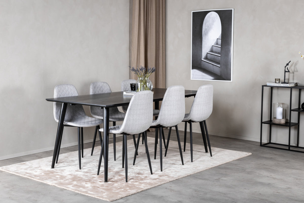 Venture Design Dipp & Polar Rektangulära Matbord 180 x 90 Svart + Matstolar 2-pack Grå