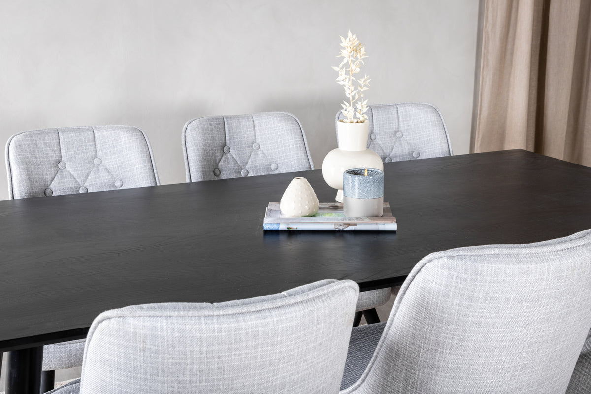 Venture Design Dipp & Velvet Deluxe Rektangulära Matbord 180 x 90 Svart + Matstolar 2-pack Grå