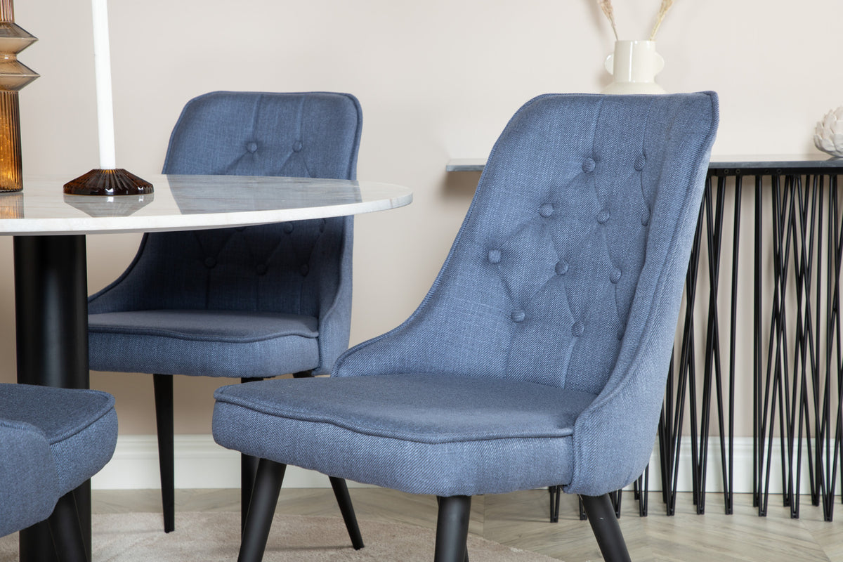 Venture Design Estelle & Velvet Deluxe Matbord ⌀106 + Matstolar Blå