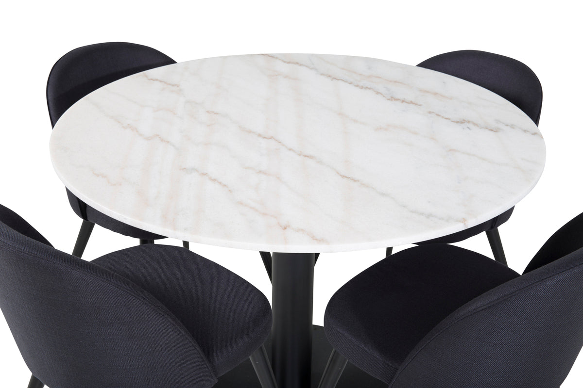 Venture Design Velvet & Estelle Matstolar Svart + Matbord ⌀106