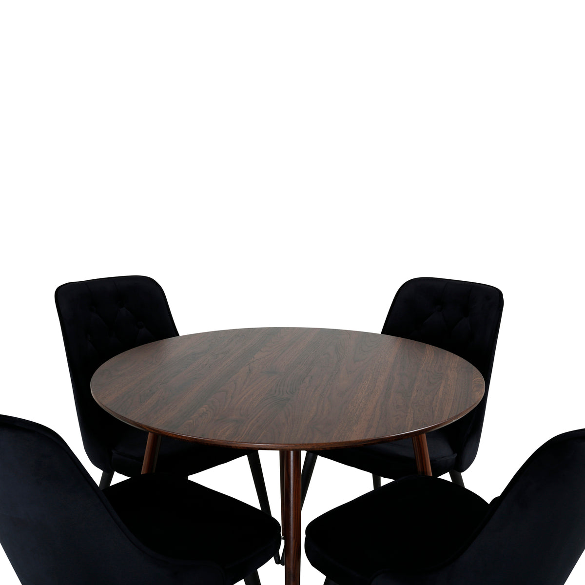 Venture Design Plaza & Velvet Deluxe Runda Matbord ⌀100 Valnöt + Matstolar 2-pack Svart