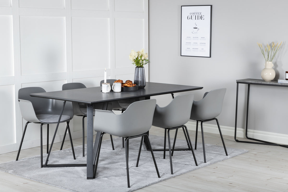 Venture Design Comfort & Marina Matstolar 2-pack Grå + Rektangulära Matbord 180 x 90 Svart