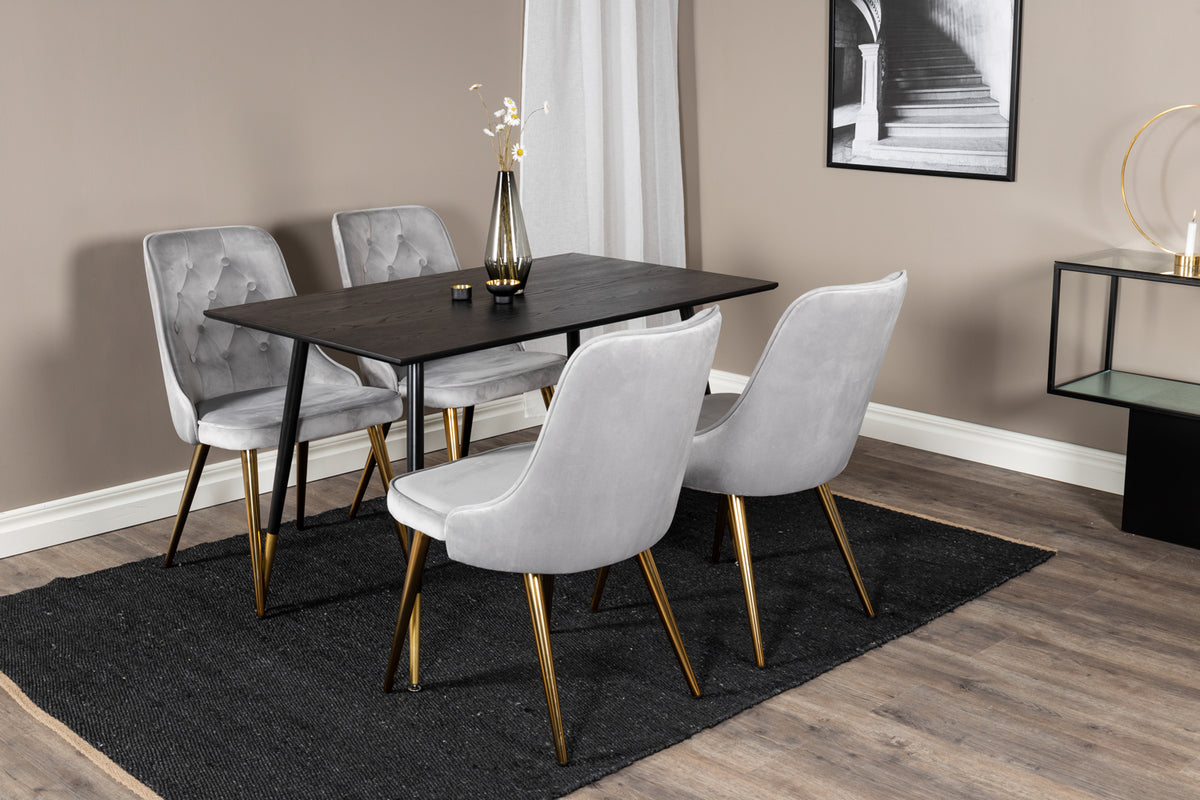 Venture Design Dipp & Velvet Deluxe Matbord 85x120 + Matstolar Grå