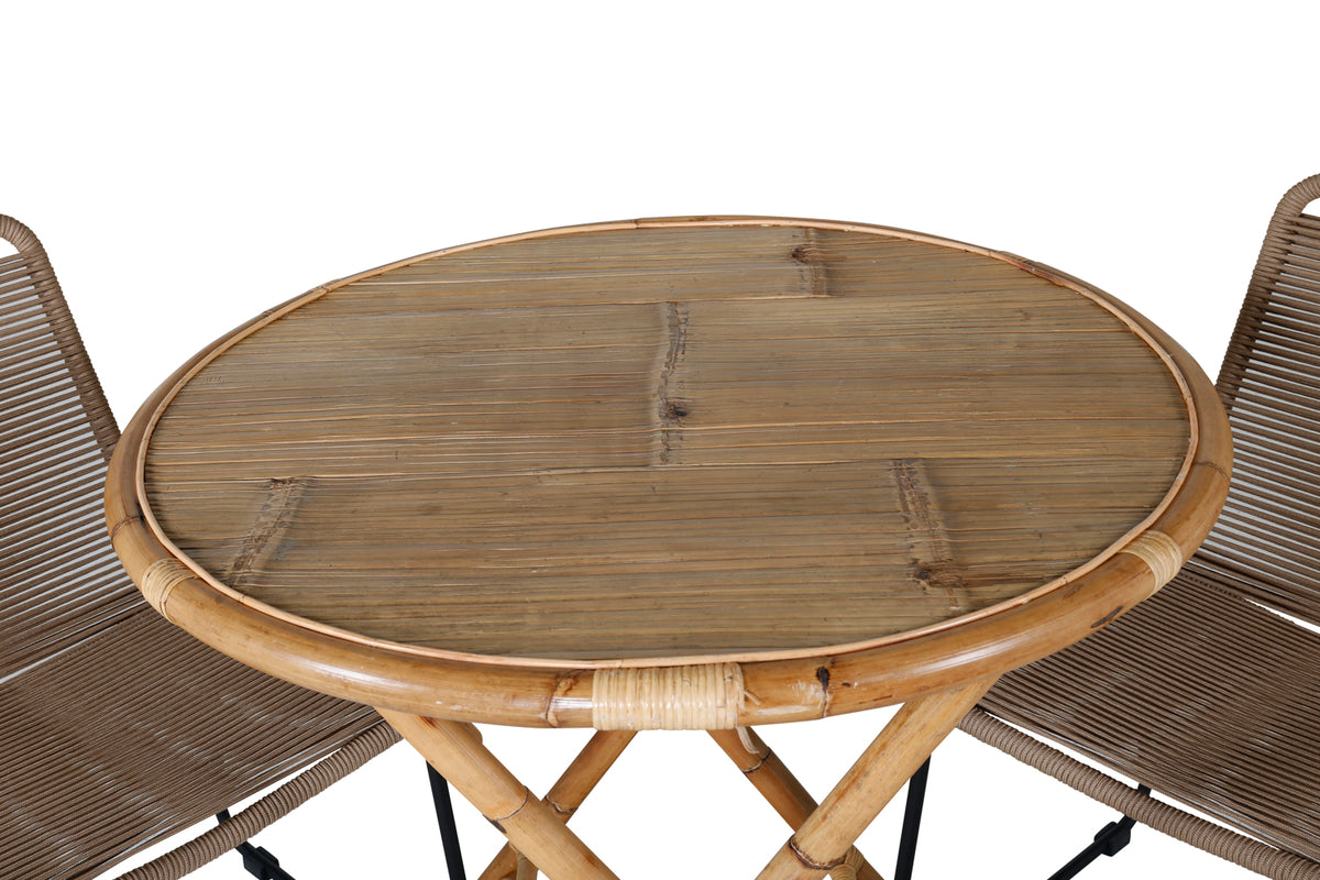 Venture Design Cane & Lindos Cafébord ⌀90 + Matstolar Brun