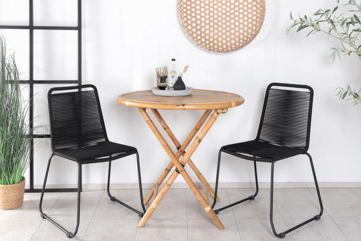 Venture Design Cane & Lindos Cafebord ⌀80 Natur + Matstolar 2-pack Svart