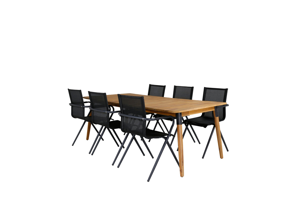 Venture Design Julian & Alina Matbord 210x100 + Matstolar Svart